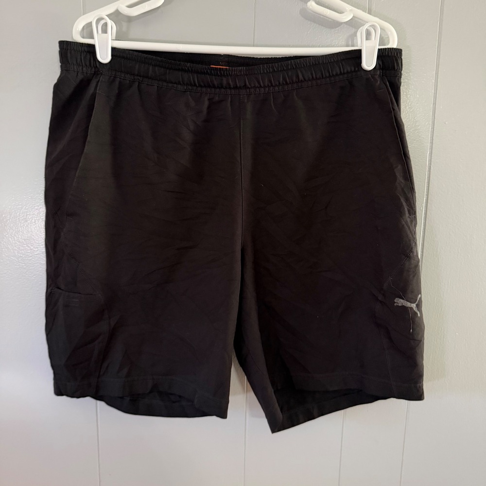 Puma‎ Athletic Shorts Mens M Black Elastic Waist Pockets Logo Workout Running